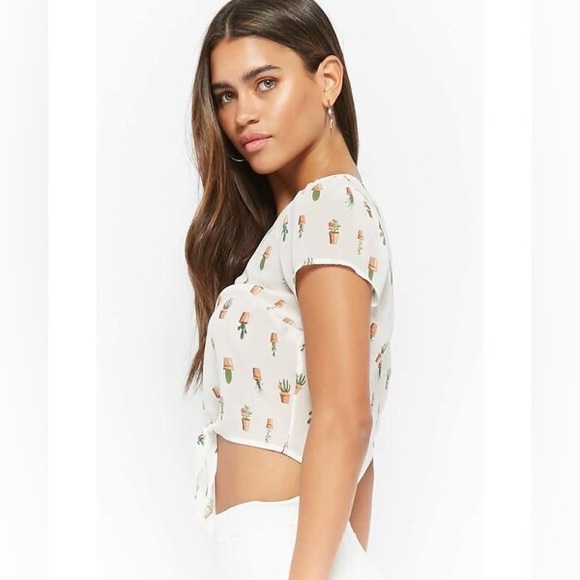 NWT Forever 21 Sheer Desert Cactus Print Crop Top Sz M Chic Fem Boho Country - Picture 3 of 14